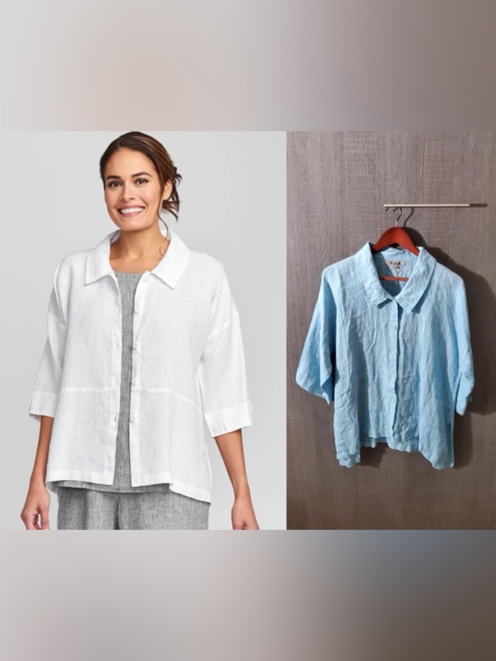 Flax Artful Blouse Linen Aqua Blue Button 3/4 Sleeve Ladgenlook  MEDIUM